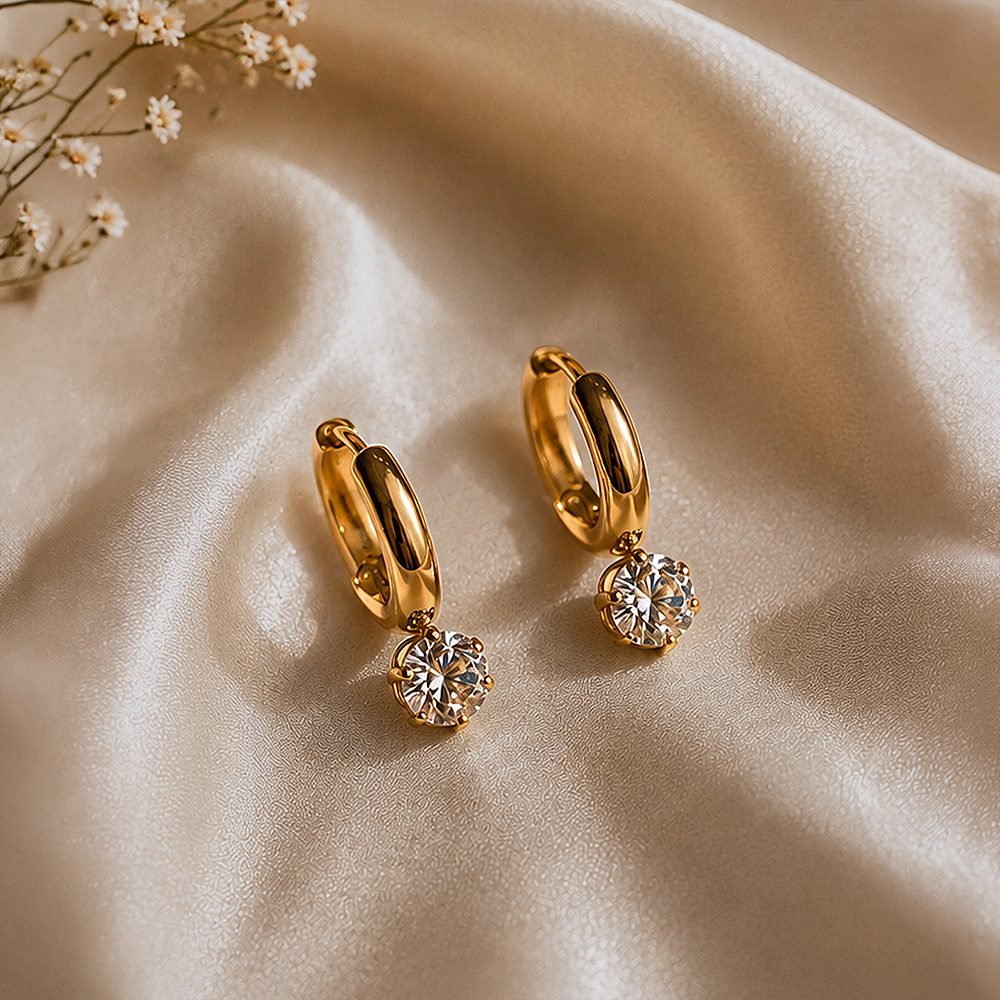 Diamond Drop Anti-Tarnish Hoop Earrings